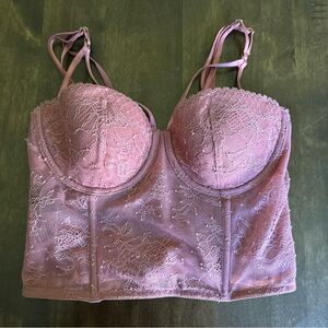 Victorias Secret Bra Corset 32C Very Sexy Lingerie Rose Pink Floral‎ Lace 💕